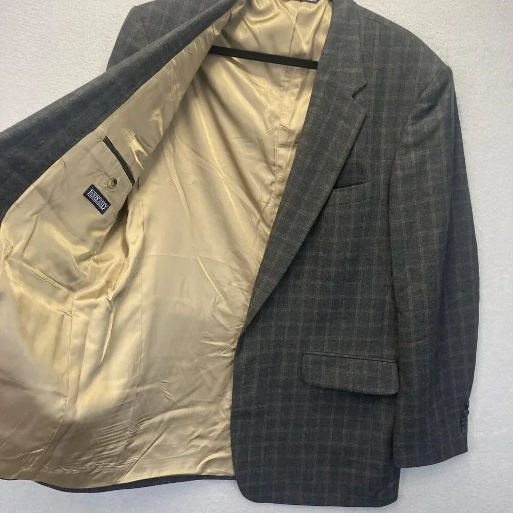 Lands' End 100% Lambswool‎ Blazer Jacket Mens 42 Long 42L Gray Plaid USA Made